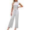 imageXIEERDUO Two Piece Lounge Sets for Women Mock Neck Cap Sleeve Tops Wide Leg Casual Pants Summer Beach Vacation Travel OutfitGrey