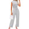 imageXIEERDUO Two Piece Lounge Sets for Women Mock Neck Cap Sleeve Tops Wide Leg Casual Pants Summer Beach Vacation Travel OutfitGrey
