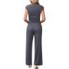 imageXIEERDUO Two Piece Lounge Sets for Women Mock Neck Cap Sleeve Tops Wide Leg Casual Pants Summer Beach Vacation Travel OutfitLight Grey