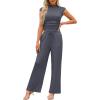 imageXIEERDUO Two Piece Lounge Sets for Women Mock Neck Cap Sleeve Tops Wide Leg Casual Pants Summer Beach Vacation Travel OutfitLight Grey