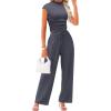 imageXIEERDUO Two Piece Lounge Sets for Women Mock Neck Cap Sleeve Tops Wide Leg Casual Pants Summer Beach Vacation Travel OutfitLight Grey