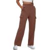 imageXIEERDUO Womens 2024 Spring Summer Pants Casual Cargo Sweatpants Wide Leg High Waisted Trousers with 6 PocketA Coffee