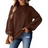 imageXIEERDUO Womens Balloon Sleeve Mock Neck Casual Sweaters Fuzzy Knitted Pullvoer Sweater Warm