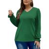 imageXIEERDUO Womens Long Sleeve Tops V Neck 2024 Fall Ruffle Puff Sleeve Cute Tunic shirts DressyGreen