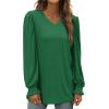 imageXIEERDUO Womens Long Sleeve Tops V Neck 2024 Fall Ruffle Puff Sleeve Cute Tunic shirts DressyGreen