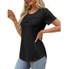 imageXIEERDUO Womens Pleated Tops Dressy Casual Short Sleeve TShirts Fashion Blouses Loose Curved Hem Long Tunic S3XLA Black