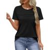 imageXIEERDUO Womens Pleated Tops Dressy Casual Short Sleeve TShirts Fashion Blouses Loose Curved Hem Long Tunic S3XLA Black