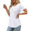 imageXIEERDUO Womens Pleated Tops Dressy Casual Short Sleeve TShirts Fashion Blouses Loose Curved Hem Long Tunic S3XLA White