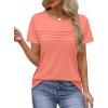 imageXIEERDUO Womens Pleated Tops Dressy Casual Short Sleeve TShirts Fashion Blouses Loose Curved Hem Long Tunic S3XLCoral