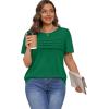 imageXIEERDUO Womens Pleated Tops Dressy Casual Short Sleeve TShirts Fashion Blouses Loose Curved Hem Long Tunic S3XLGreen