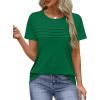 imageXIEERDUO Womens Pleated Tops Dressy Casual Short Sleeve TShirts Fashion Blouses Loose Curved Hem Long Tunic S3XLGreen