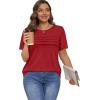 imageXIEERDUO Womens Pleated Tops Dressy Casual Short Sleeve TShirts Fashion Blouses Loose Curved Hem Long Tunic S3XLRed