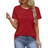 imageXIEERDUO Womens Pleated Tops Dressy Casual Short Sleeve TShirts Fashion Blouses Loose Curved Hem Long Tunic S3XLRed
