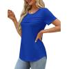 imageXIEERDUO Womens Pleated Tops Dressy Casual Short Sleeve TShirts Fashion Blouses Loose Curved Hem Long Tunic S3XLRoyal Blue