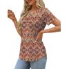 imageXIEERDUO Womens Pleated Tops Dressy Casual Short Sleeve TShirts Fashion Blouses Loose Curved Hem Long Tunic S3XLZ Boho Floral