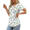 imageXIEERDUO Womens Pleated Tops Dressy Casual Short Sleeve TShirts Fashion Blouses Loose Curved Hem Long Tunic S3XLZ Floral Leaf