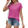 imageXIEERDUO Womens T Shirts Crew Neck Raglan Short Sleeve Shirts Fashion OutfitsHot Pink