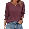 imageXIEERDUO Blouses for Women Dressy Casual 34 Length Sleeve Womens Tops with Smocked CuffsEburgundy