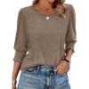 imageXIEERDUO Blouses for Women Dressy Casual 34 Length Sleeve Womens Tops with Smocked CuffsEcoffee Grey