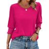 imageXIEERDUO Blouses for Women Dressy Casual 34 Length Sleeve Womens Tops with Smocked CuffsEhot Pink