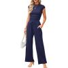 imageXIEERDUO Two Piece Lounge Sets for Women Mock Neck Cap Sleeve Tops Wide Leg Casual Pants Summer Beach Vacation Travel OutfitDark Blue