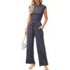 imageXIEERDUO Two Piece Lounge Sets for Women Mock Neck Cap Sleeve Tops Wide Leg Casual Pants Summer Beach Vacation Travel OutfitLight Grey