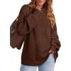 imageXIEERDUO Womens Balloon Sleeve Mock Neck Casual Sweaters Fuzzy Knitted Pullvoer Sweater Warm