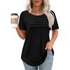 imageXIEERDUO Womens Pleated Tops Dressy Casual Short Sleeve TShirts Fashion Blouses Loose Curved Hem Long Tunic S3XLA Black