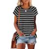 imageXIEERDUO Womens T Shirts Crew Neck Raglan Short Sleeve Shirts Fashion OutfitsStriped White Black