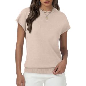 imageWomens Tops Summer Sweaters Short Sleeve Shirts Dressy Casual Basic Casual Cap Sleeve Tops Beach Vacation ClothesApricot