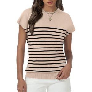 imageWomens Tops Summer Sweaters Short Sleeve Shirts Dressy Casual Basic Casual Cap Sleeve Tops Beach Vacation ClothesApricot Black