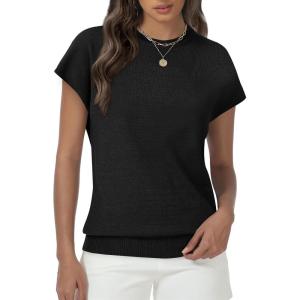 imageWomens Tops Summer Sweaters Short Sleeve Shirts Dressy Casual Basic Casual Cap Sleeve Tops Beach Vacation ClothesBlack