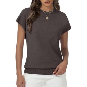 imageWomens Tops Summer Sweaters Short Sleeve Shirts Dressy Casual Basic Casual Cap Sleeve Tops Beach Vacation ClothesCoffee