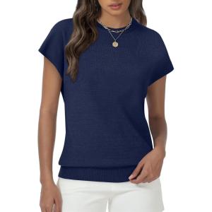imageWomens Tops Summer Sweaters Short Sleeve Shirts Dressy Casual Basic Casual Cap Sleeve Tops Beach Vacation ClothesDark Blue