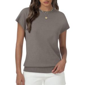 imageWomens Tops Summer Sweaters Short Sleeve Shirts Dressy Casual Basic Casual Cap Sleeve Tops Beach Vacation ClothesKhaki