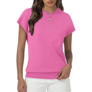 imageWomens Tops Summer Sweaters Short Sleeve Shirts Dressy Casual Basic Casual Cap Sleeve Tops Beach Vacation ClothesPink