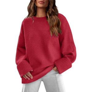 imageXIEERDUO Oversized Sweaters for Women Crewneck Long Sleeve Fuzzy Knit Warm Pullover SweaterBared