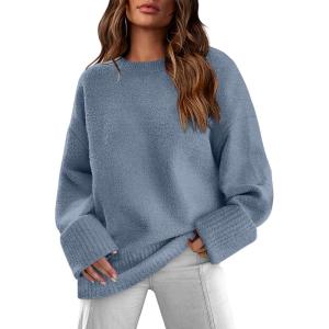 imageXIEERDUO Oversized Sweaters for Women Crewneck Long Sleeve Fuzzy Knit Warm Pullover SweaterBbblue