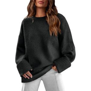 imageXIEERDUO Oversized Sweaters for Women Crewneck Long Sleeve Fuzzy Knit Warm Pullover SweaterCblack