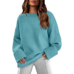 imageXIEERDUO Oversized Sweaters for Women Crewneck Long Sleeve Fuzzy Knit Warm Pullover SweaterHdeep Blue