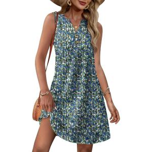 imageXIEERDUO Summer Dresses for Women 2025 Beach Vacation Clothes V Neck Button Sundresses with PocketsA Floral 03