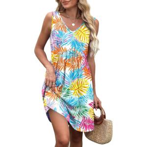 imageXIEERDUO Summer Dresses for Women 2025 Casual Dress V Neck Swimsuit Coverup Beach Vacation Clothes FashionColorful Leaf