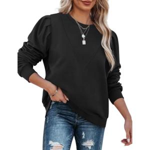 imageXIEERDUO Sweatshirts for Women Crew Neck Long Sleeve Basic Casual Tunic Tops for LeggingsAblack
