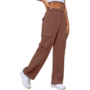 imageXIEERDUO Womens 2024 Spring Summer Pants Casual Cargo Sweatpants Wide Leg High Waisted Trousers with 6 PocketA Coffee
