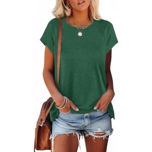 imageXIEERDUO Womens T Shirts Crew Neck Raglan Short Sleeve Shirts Fashion OutfitsGreen