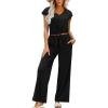 imageXIEERDUO 2 Piece Sets For Women Summer Outfits 2025 Beach Vacation Clothes Travel Outfits V Neck Crop Tops Wide Leg Pant SetsBlack