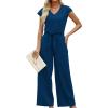 imageXIEERDUO 2 Piece Sets For Women Summer Outfits 2025 Beach Vacation Clothes Travel Outfits V Neck Crop Tops Wide Leg Pant SetsBlue Navy