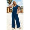 imageXIEERDUO 2 Piece Sets For Women Summer Outfits 2025 Beach Vacation Clothes Travel Outfits V Neck Crop Tops Wide Leg Pant SetsBlue Navy