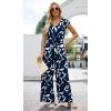 imageXIEERDUO 2 Piece Sets For Women Summer Outfits 2025 Beach Vacation Clothes Travel Outfits V Neck Crop Tops Wide Leg Pant SetsFloral Blue