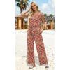 imageXIEERDUO 2 Piece Sets For Women Summer Outfits 2025 Beach Vacation Clothes Travel Outfits V Neck Crop Tops Wide Leg Pant SetsFloral Boho